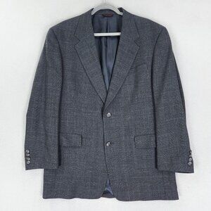 Hart Schaffner Marx Jacket Mens 40R Gray Blue Plaid Wool Blazer Suit Sport Coat
